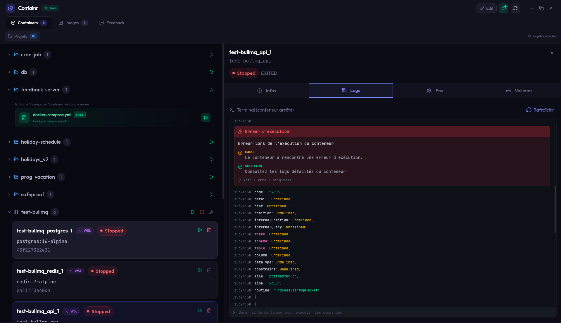 Logs avec explication IA des erreurs Docker